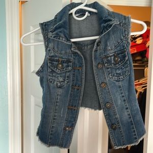 Distressed Jean sleeveless jacket - XS